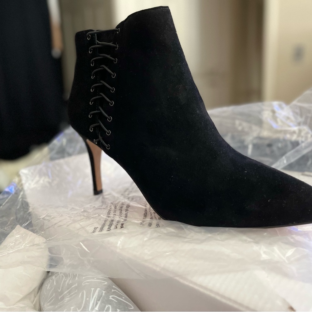 INC suede booties with string detail 7.5